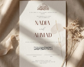 Editable Nikkah Certificate Template, Islamic Marriage Certificate Canva Printable