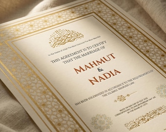 Editable Islamic Nikkah Certificate Template, Muslim Marriage Certificate, Printable Canva Design