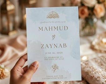 Bearbeitbare islamische Hochzeitseinladungsvorlage, minimalistische Nikkah-Einladung, muslimische Hochzeitskarte Canva, digitaler Download