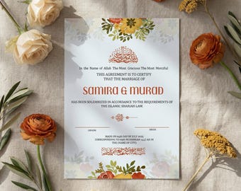 Editable Nikkah Certificate Template, Islamic Marriage Certificate, Muslim Wedding Canva Printable