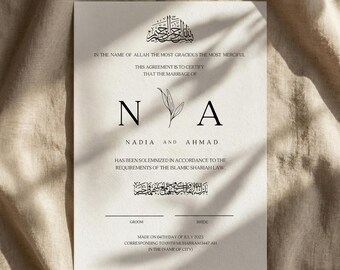 Islamic Marriage Certificate Template, Editable Muslim Nikah Document, Printable Arabic Calligraphy Wedding Keepsake