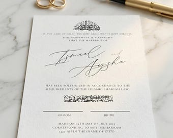 Editable Nikkah Certificate Template, Islamic Marriage Contract Canva Printable