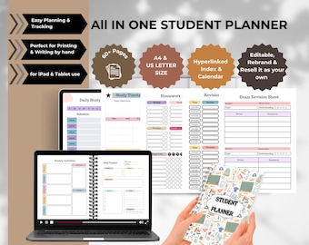 Digital Student Planner | Hyperlinked, Undated, Editable | iPad, Goodnotes & Notability (PDF)