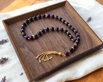 Lila Tigeraugen Tasbeeh, Personalisierte Misbaha Arabische Namen Anhänger Eid Geschenke