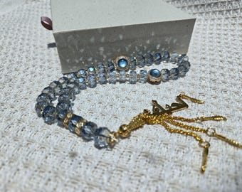 Handgemachte 33 Kristallperlen Tasbih Armband, Edelstein und 14KGF Tasbih, arabische Schmuck Tasbih personalisiert