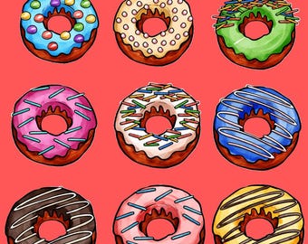 Kawaii Cute Donut PNG Bundle , Donut Svg , Donut Cricut , Donut Clipart , Donut PNG