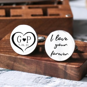 Custom Metal Cufflinks - Engraved Cufflinks Set, Wedding Day Cuff links for Groom Dad Father of the Bride gift, Anniversary Gift for Husband