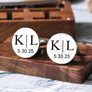 Personalized Cufflinks for Groom Cuff Links Groomsmen Gift for Him Dad Men Father of Bride Custom Engraved Wedding Cufflinks