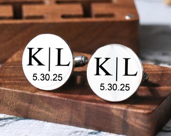 Personalized Cufflinks for Groom Cuff Links Groomsmen Gift for Him Dad Men Father of Bride Custom Engraved Wedding Cufflinks