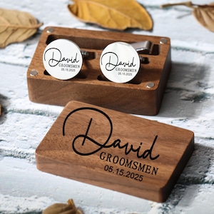 Custom cufflinks - Engraved Box Optional, personalized Wedding Day Cuff links for Groom groomsmen, Wood Anniversary Gift, Gift for Husband