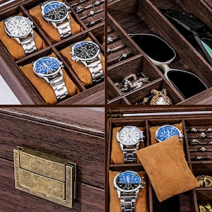 Op maat gemaakte opbergdoos voor heren, sieradendoos voor heren, gepersonaliseerde horlogedoos voor horloges, manchetknopen, zonnebrillen en meer, vintage cadeau voor mannen, cadeaus voor hem afbeelding 7
