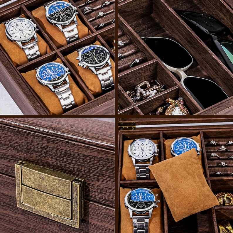 Op maat gemaakte opbergdoos voor heren, sieradendoos voor heren, gepersonaliseerde horlogedoos voor horloges, manchetknopen, zonnebrillen en meer, vintage cadeau voor mannen, cadeaus voor hem afbeelding 7