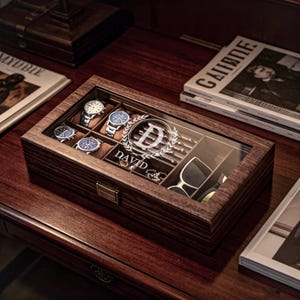 Op maat gemaakte opbergdoos voor heren, sieradendoos voor heren, gepersonaliseerde horlogedoos voor horloges, manchetknopen, zonnebrillen en meer, vintage cadeau voor mannen, cadeaus voor hem afbeelding 4