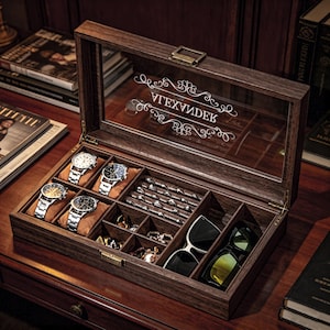 Op maat gemaakte opbergdoos voor heren, sieradendoos voor heren, gepersonaliseerde horlogedoos voor horloges, manchetknopen, zonnebrillen en meer, vintage cadeau voor mannen, cadeaus voor hem afbeelding 2