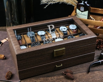 Personalized Watch Display Case With Drawer,Watch Box For Men,Personalized Custom Engraved Watch Box,Men Watch Holder,Best Gifts For Dad