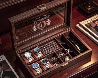 Custom Mens Storage Box,Men's Jewelry Box,Personalized Watch Box Holds Watches, Cufflinks, Sunglasses & More,Vintage Mens Gift,Gifts For Him