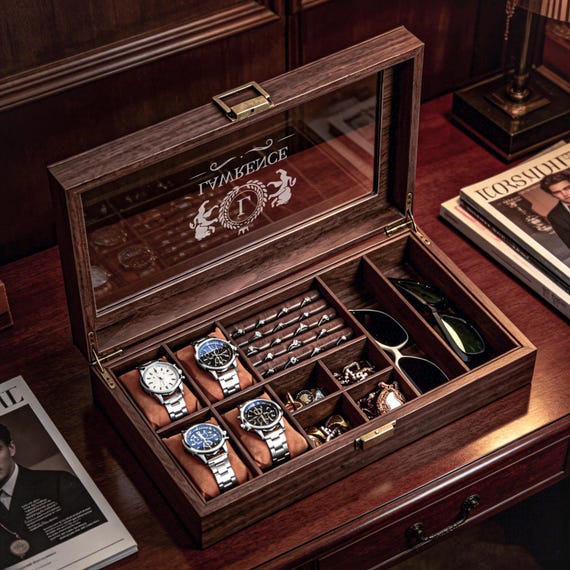 Custom Mens Storage Box,Men's Jewelry Box,Personalized Watch Box Holds Watches, Cufflinks, Sunglasses & More,Vintage Mens Gift,Gifts For Him