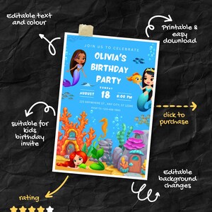Editable mermaid Birthday, printable mermaid card, Digital Kids Party Invite Boys & Girls Bday Card, Birthday Digital Video Invite, mermaids