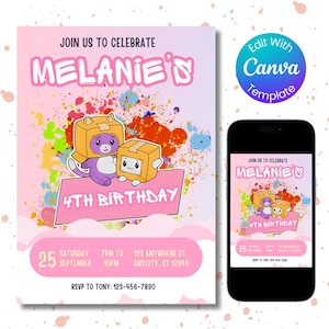 Bearbeitbare Lankybox Geburtstagseinladung Lankybox Geburtstag einladen Digitale Party Druckbare Lanky Box Theme Bearbeitbare Lanky Box Canva Vorlage