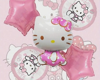 5pcs Hello Kitty Shape Aluminum Foil Balloon Set|Cute Pink Party Decorations|Sanrio Balloon Kit|DIY Birthday Baby Shower Balloons|Backdrop