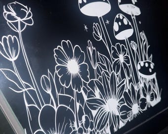 Mushroom Garden Car Decal | Whimsical Floral Forest Sticker | Cottagecore Woodland Decor