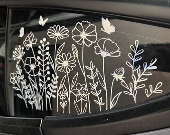 Wildflower Car Decal - Retro Floral Vinyl Sticker - Weatherproof