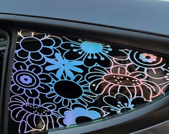 Retro Flower Car Decal|Adhesive Vinyl Sticker|Vintage Groovy Sticker Vinyl|Rustic Western Vinyl Sticker|Boho Floral Sticker|Hippie Accessory