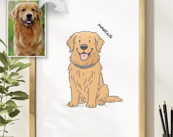 Custom Pet Style Portrait from Photo - Turn Your Pet into an Heartwarming Piece Of Art, Personalized pet gift, Dog Wall Art, Pet Art, Drawn