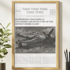 Bombardino Crocodilo Funny Meme Poster,Brainrot Memes,Meme Posters, Crocodile Meme,Stupid Gift,Newspaper Poster,Italian Brainrot