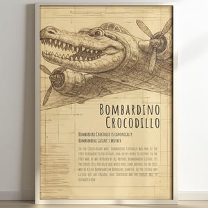 Framed Bombardino Crocodillo Rot Meme Poster, Brainrot Memes, Meme Posters,Crocodile Meme, Stupid Gift, Social Media Viral, Italian Brainrot