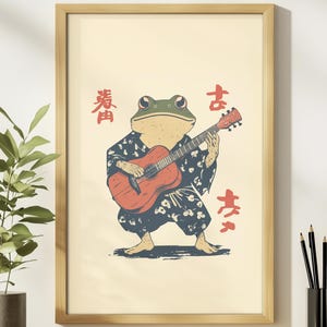 Póster retro de kimono de rana, arte mural de rana vintage japonesa, decoración de habitación estética de los años 70, póster de Ghibli, Matsumoto Hoji, regalo de inauguración de la casa