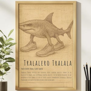 Tralalero Tralala Funny Shark Meme Poster,Brainrot Memes,Meme Posters, Shark With Shoes Meme,Stupid Gift,Social Media Viral,Italian Brainrot