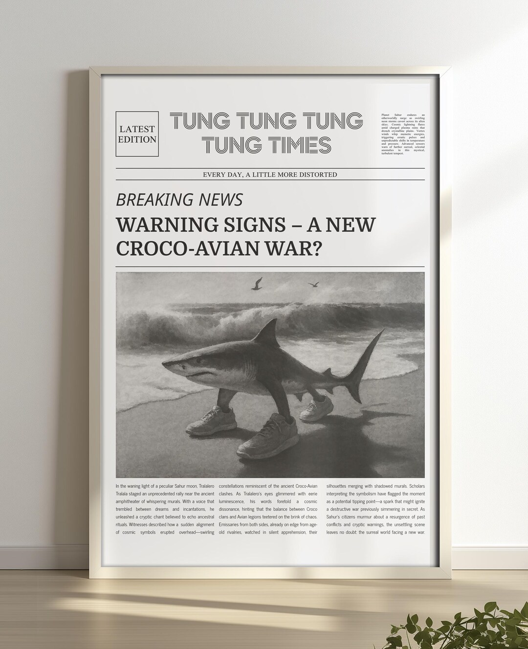 Framed Tralalero Tralala Shark Poster,brainrot Memes,meme Posters