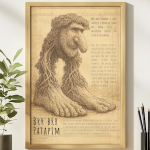 Brr brr Patapim Brain Rot Meme Poster, Brainrot Memes, Meme Posters, Presentes Estúpidos, Mídia Social Viral, Brainrot Italiano, Presentes de Amigos