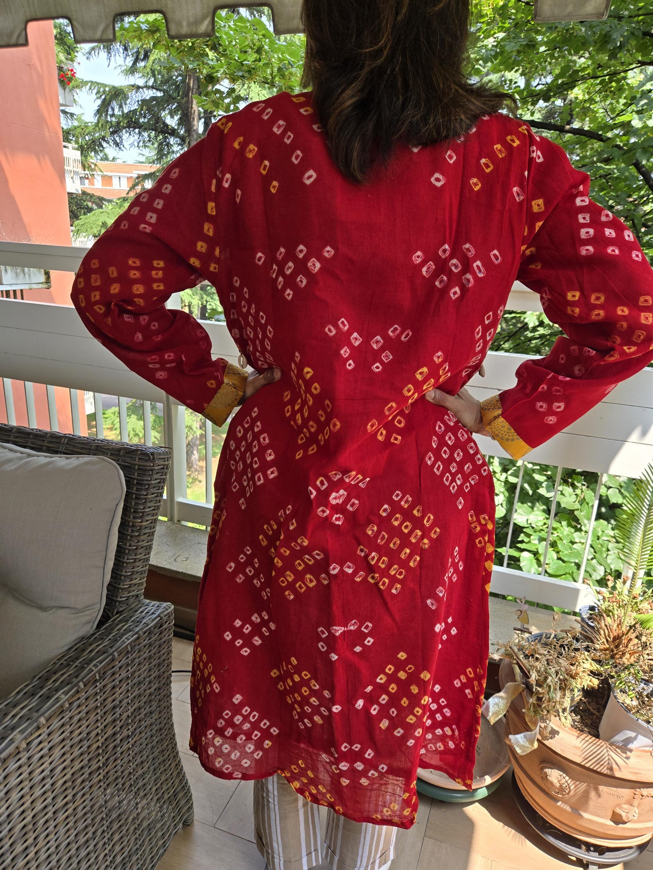 Raj Rag Rajrang Red Cotton Bandhej Shrug/coat...embroidered Patchwork Fusion ...