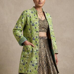 Handgjord vändbar Kantha-jacka: Boho Patchwork Quilted Jacka