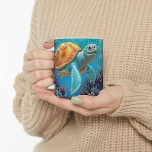 Whimsical Turtle Ceramic Mug, Perfect for Sea Lovers, Eco-Decor, Gift for Ocean Enthusiasts, Beach-Themed Coffee Mug, Nautical Home Decor