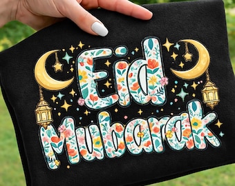 Floral Eid Mubarak PNG, Crescent Moon Lantern Islamic Sublimation Design (Digital Download)