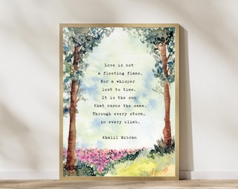 Khalil Gibran Love Poem Wall Art - Vintage Typewriter Pastel Watercolor - Famous Quote Wall Art - Digital Download