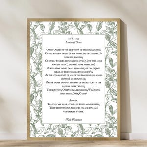 Walt Whitman Poem Wall Art - Vintage Countryside Art - Green Leaves & White Elegant Retro Quote Wall Art - Literary Quote Digital Download
