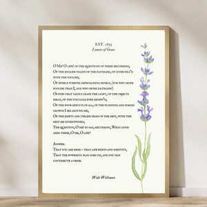Walt Whitman Poetry Print - Beige Elegant Vintage Countryside Art - Purple Flower Wall Art Life Poem Poster -Literary Quote Digital Download