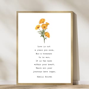 Kahlil Gibran on Love Wall Art - Poetry from The Prophet With Vintage Orange Flowers and Typewriter Style - Digital Download