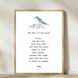 Rumi Love Quote Wall Art - Minimalist Black and White Bird Poetry Poster - Love and Wisdom Rumi Poem - Digital Download Art