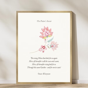 Rubaiyat Of Omar Khayyam Poem Wall Art - Beige Printable Persian Poetry & Pink Watercolor Flowers - Vintage Poetry Poster Digital Download