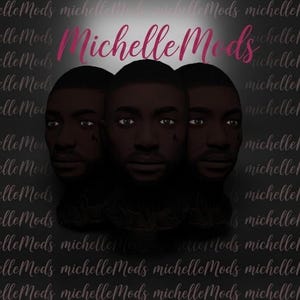 Può includere: Immagine digitale artistica con tre volti di carnagione scura con tatuaggi a goccia. La parola "MichelleMods" è scritta in rosa in corsivo sopra i volti. Lo sfondo è nero con la parola "MichelleMods" ripetuta.