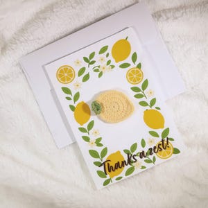 de remerciement fait main au crochet | Carte à motifs citron | carte de voeux personnalisable | Note cadeau mignonne et unique