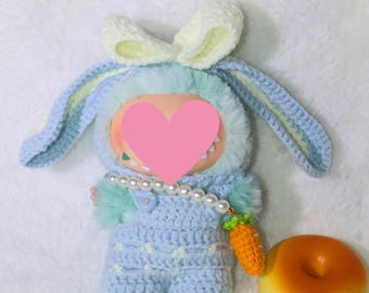 Crochet Bunny Outfit for Labubu Doll: Handmade Clothes for 17cm Plush