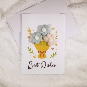 Handgemachte häkeln beste Wünsche Grußkarte | Blumen Design Karte| Anpassbare Grußkarte | Einzigartige Geschenknotiz