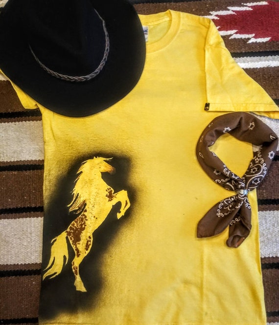 Hand Painted Horse Shirt/ Yellow Horse 