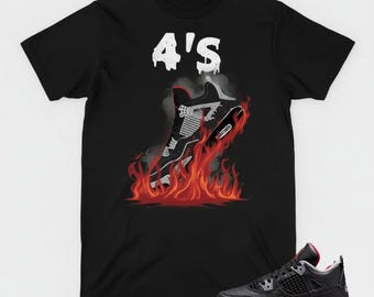 AJ 4 Cement Grey Sneaker Match T-Shirt, On Fire Graphic Tee